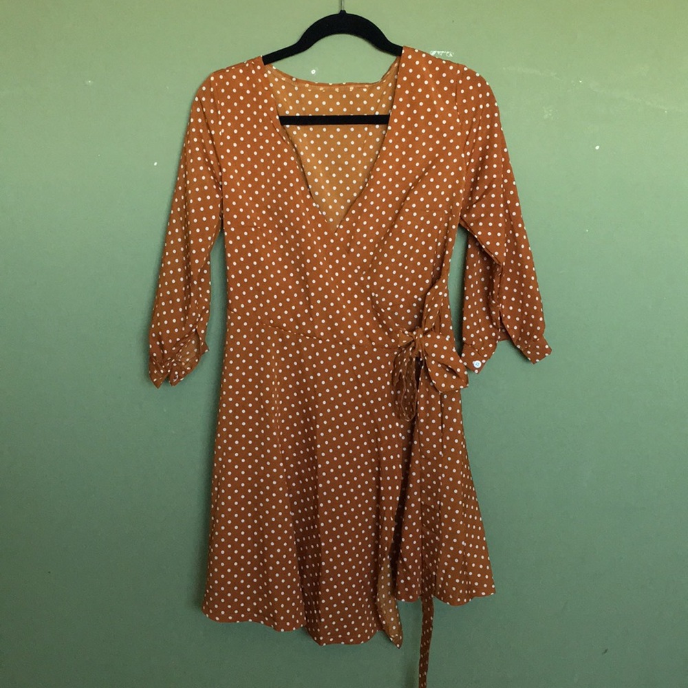 Orange Polkadot Summer V-neck Dress